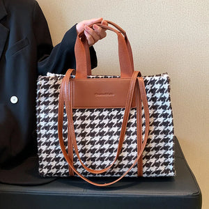 Houndstooth Shoulder Bag for Women Large Capacity Tote Purse