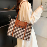 Houndstooth Shoulder Bag for Women Large Capacity Tote Purse