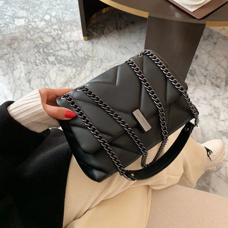 Embroidery Thread Shoulder Bag PU Leather Flap Messenger Handbag