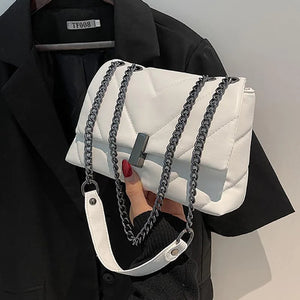 Embroidery Thread Shoulder Bag PU Leather Flap Messenger Handbag