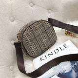 Vintage Small Round Wool Plaid Handbag with Shoulder Strap