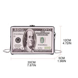Hundred Dollar Bill Box Clutch Handbag Shoulder Bag