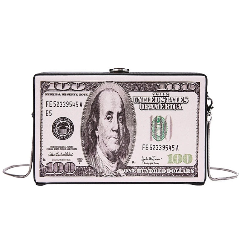 Hundred Dollar Bill Box Clutch Handbag Shoulder Bag