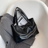 Large Capacity PU Leather Shoulder Handbags Women Solid Totes Shoulder Bags