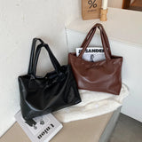 Large Capacity PU Leather Shoulder Handbags Women Solid Totes Shoulder Bags