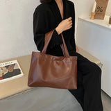 Large Capacity PU Leather Shoulder Handbags Women Solid Totes Shoulder Bags