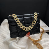 Quilted Small Shoulder Bag Metal Chain Clutch Handbag Retro Women Zipper Bag