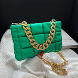 Quilted Small Shoulder Bag Metal Chain Clutch Handbag Retro Women Zipper Bag