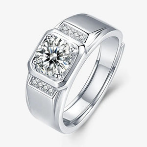 Men's Silver Ring with Moissanite Zircon Gemstone