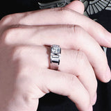 Men's Silver Ring with Moissanite Zircon Gemstone