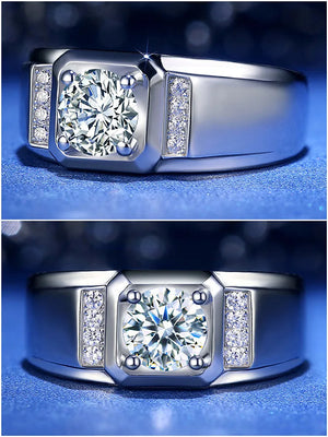 Men's Silver Ring with Moissanite Zircon Gemstone