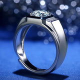 Men's Silver Ring with Moissanite Zircon Gemstone