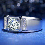 Men's Silver Ring with Moissanite Zircon Gemstone