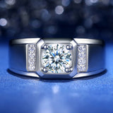 Men's Silver Ring with Moissanite Zircon Gemstone