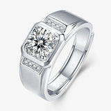 Men's Silver Ring with Moissanite Zircon Gemstone