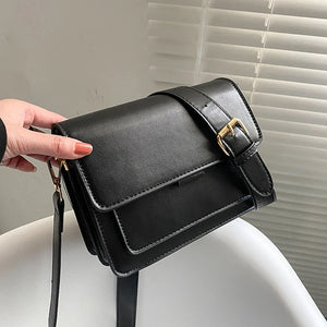 Vintage Crossbody Bag PU Leather Small Square Bag Solid Satchel Purse