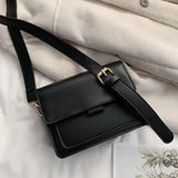 Vintage Crossbody Bag PU Leather Small Square Bag Solid Satchel Purse