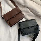 Vintage Crossbody Bag PU Leather Small Square Bag Solid Satchel Purse