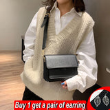 Vintage Crossbody Bag PU Leather Small Square Bag Solid Satchel Purse