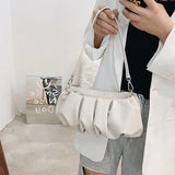 Pleated Cloud Bag Women PU Leather Underarm Bag Candy Shoulder Handbag