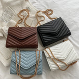 Quilted Flap Square Bag PU Leather Crossbody Satchel Handbag