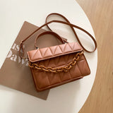 Plaid Shoulder Bag Chain Crossbody Handbag with Flap Top Handle