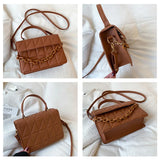Plaid Shoulder Bag Chain Crossbody Handbag with Flap Top Handle