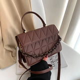 Plaid Shoulder Bag Chain Crossbody Handbag with Flap Top Handle