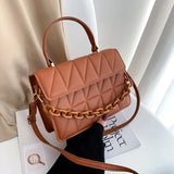 Plaid Shoulder Bag Chain Crossbody Handbag with Flap Top Handle