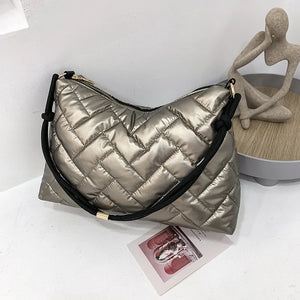 Plaid Women Shoulder Bag Nylon Down Cotton Ladies Handbags