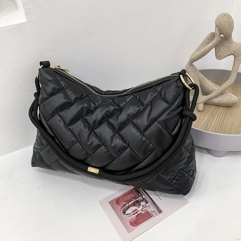 Plaid Women Shoulder Bag Nylon Down Cotton Ladies Handbags