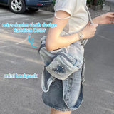 Quilted Denim Women Backpack Rhinestone Travel Bag Girls School Bags