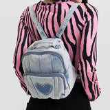 Quilted Denim Women Backpack Rhinestone Travel Bag Girls School Bags