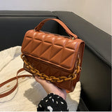 Quilted Flap Square Bag Women PU Leather Chains Crossbody Bag Brands