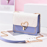 Sequin Pu Leather Female Bag Love Shape Lock Girls Chain Messenger Shoulder Bag