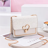 Sequin Pu Leather Female Bag Love Shape Lock Girls Chain Messenger Shoulder Bag