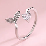Silver Mermaid Tail Cuff Ring w/ Cubic Zirconia