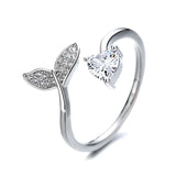 Silver Mermaid Tail Cuff Ring w/ Cubic Zirconia