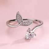 Silver Mermaid Tail Cuff Ring w/ Cubic Zirconia