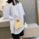 Woven Straw Bucket Bag Small Fresh Handbag Beach Bag Girl