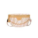 Stripe Printed PU Leather Fanny Pack for Women with Chain Strap