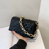 Thick Chain Shoulder Bag Solid Casual Women Leather Handbags