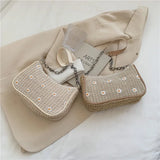 Underarm Straw Bags Lace Chain Shoulder Bag Women Texture Zipper Handbags