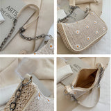 Underarm Straw Bags Lace Chain Shoulder Bag Women Texture Zipper Handbags