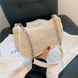 Underarm Straw Bags Lace Chain Shoulder Bag Women Texture Zipper Handbags