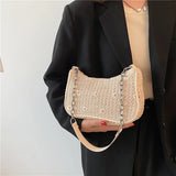 Underarm Straw Bags Lace Chain Shoulder Bag Women Texture Zipper Handbags