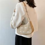 Underarm Straw Bags Lace Chain Shoulder Bag Women Texture Zipper Handbags