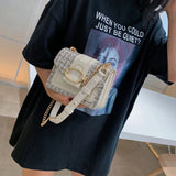 Women's Wide Strap Shoulder Bag Chain Messenger Crossbody Purse