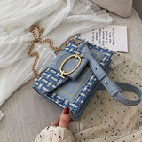 Women Wide Strap Shoulder Bags Chain Messenger Crossbody Bags