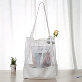 Eco Friendly Cotton Canvas Beach Bag Mesh Tote Ladies Summer Net Beach Shoulder